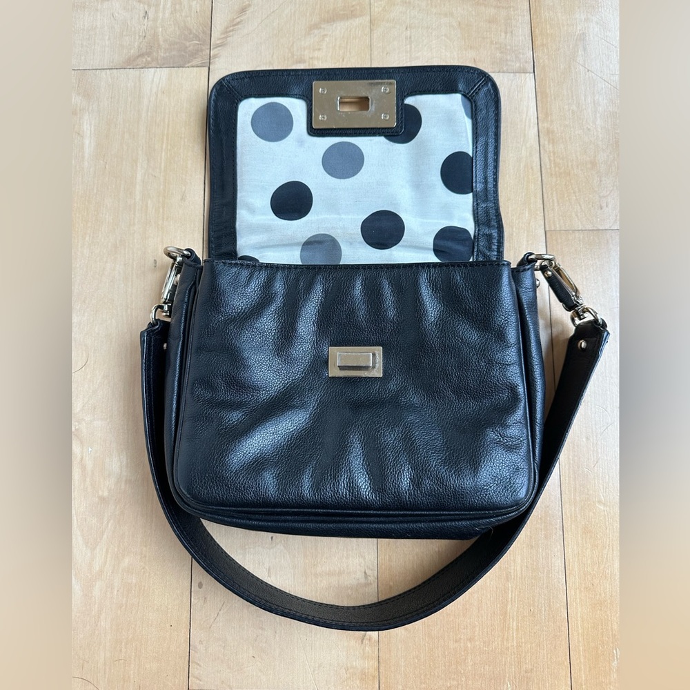 Kate Spade Irving Place Harlow Handbag. Black Leather. Black/ White Polka Dot